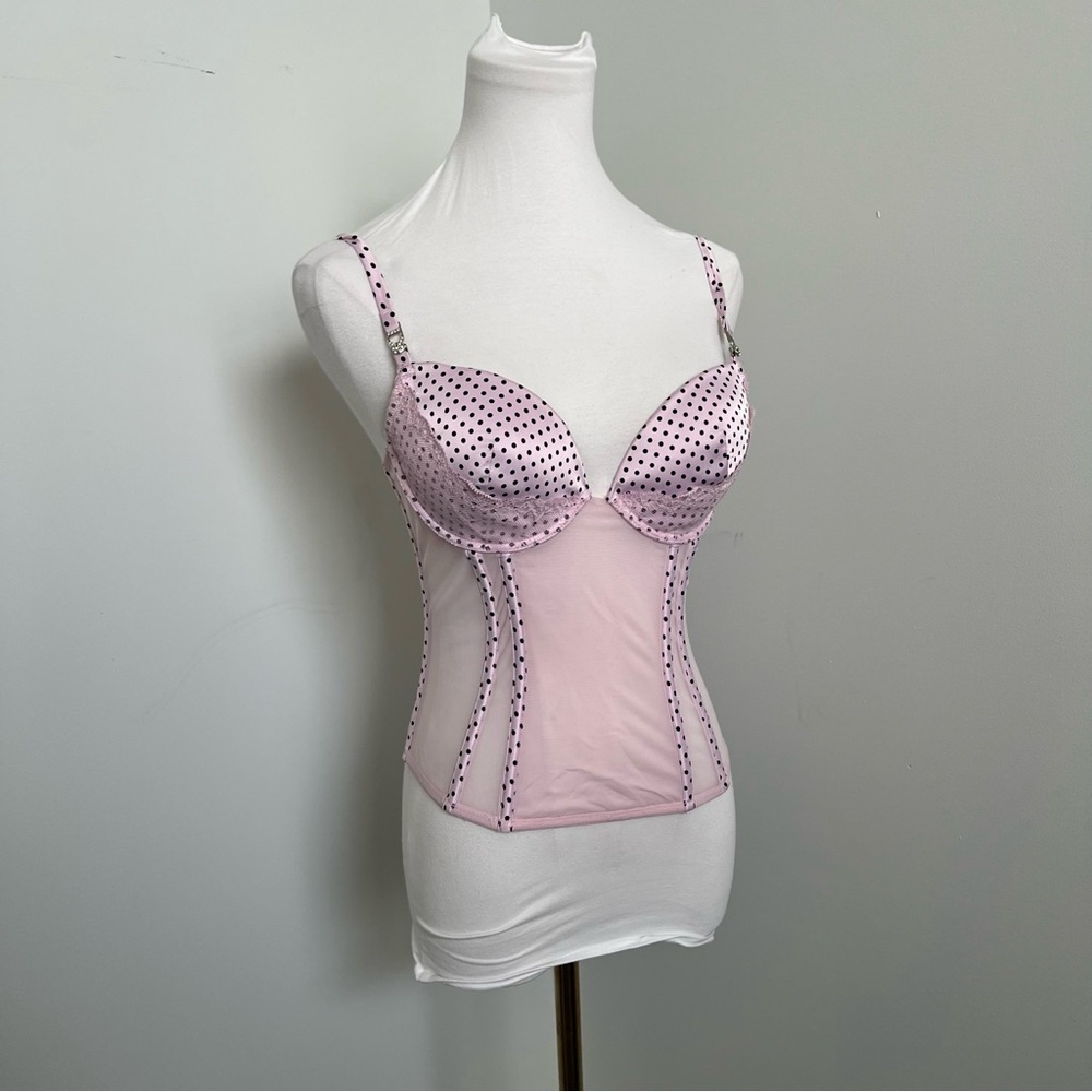 Y2K Pink Polka Dot Bustier Camisole Corset Top Fairycore Coquette M - Picture 3 of 6